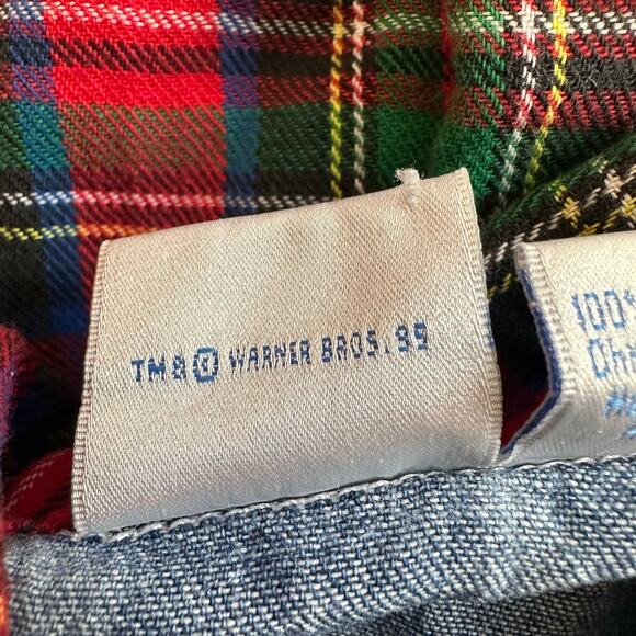 ACME Baby Dress Embroidered Tweety Bird Sylvester Size 6 Denim Plaid Tartan 90s - Picture 5 of 9